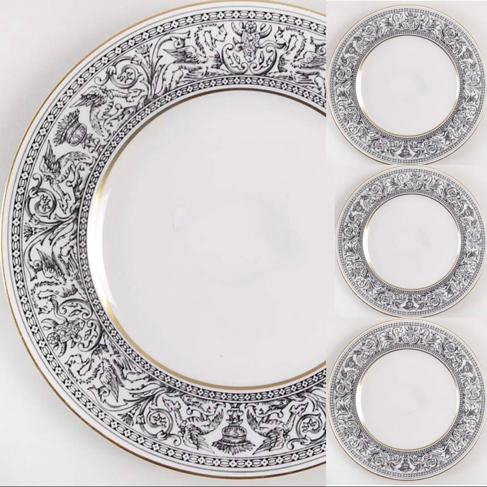 4 Wedgwood Florentine Black Salad Plates